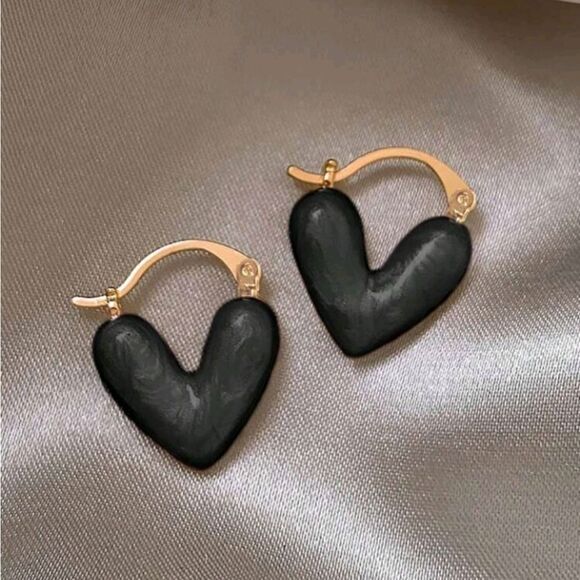 3 For 26 -  Black Heart Dangle Hoop Earrings - Picture 5 of 5